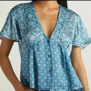 Madewell x Reistor V Neck Blue Blouse Size 2XL